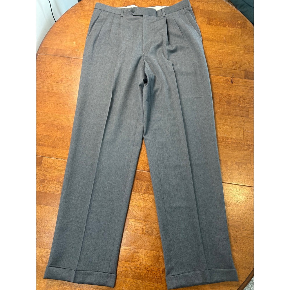 Monsieur by Givenchy Dress Pants Mens 36R Grey Pleated Cuffed Wool Trousers